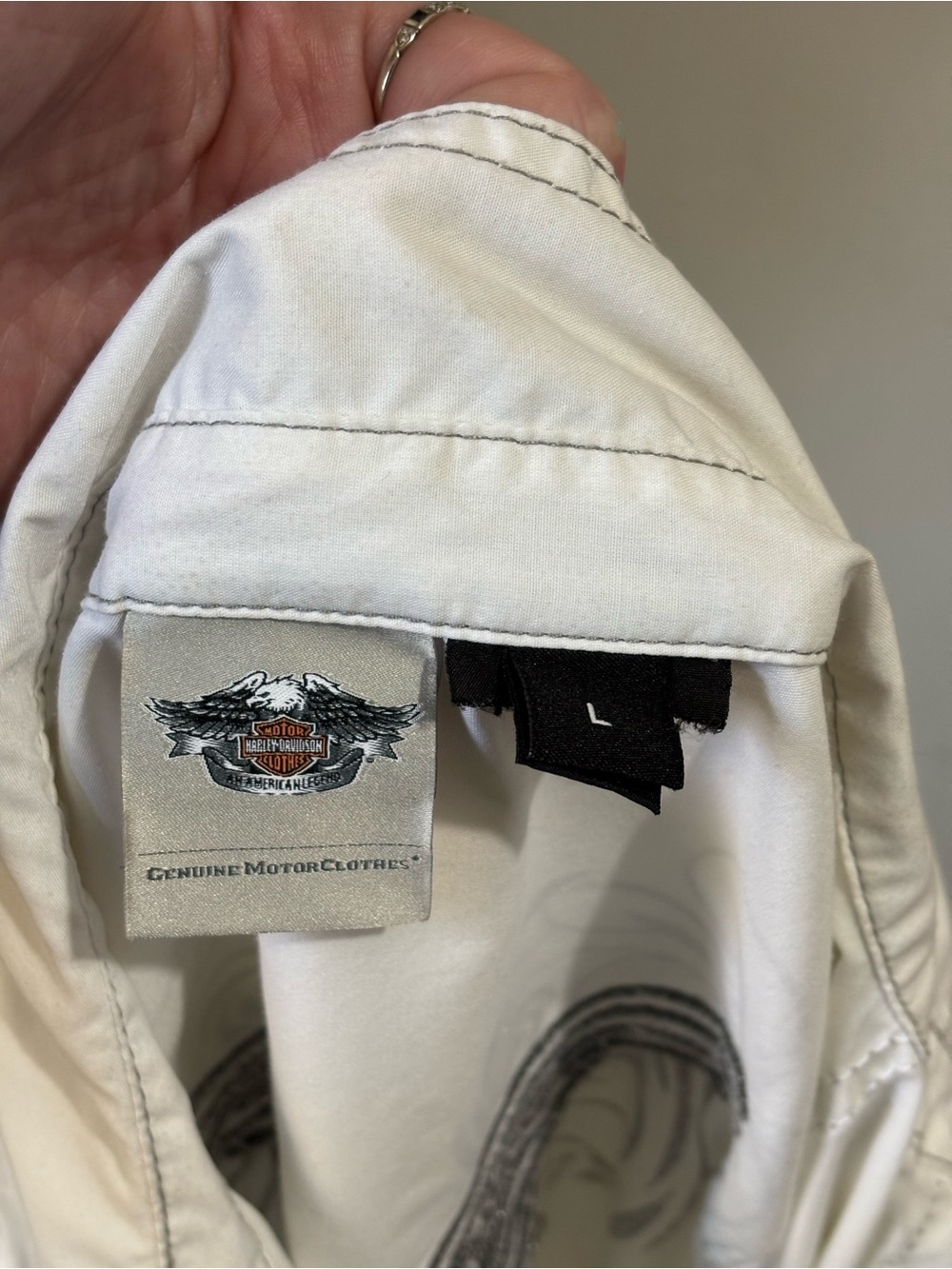 Harley Davidson White Winged Button Up Shirt Large Biker Moto Western Boho - Picture 13 of 15